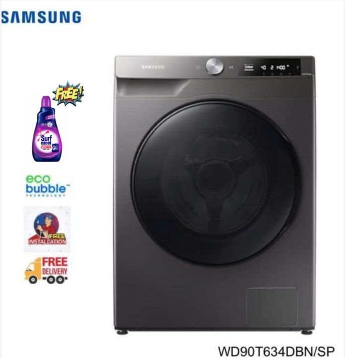 SAMSUNG WD90T634DBN/SP - 9 Kg Washer 6 Kg Dryer Digital Inverter Washer Dryer With Eco Bubble & AI Technology