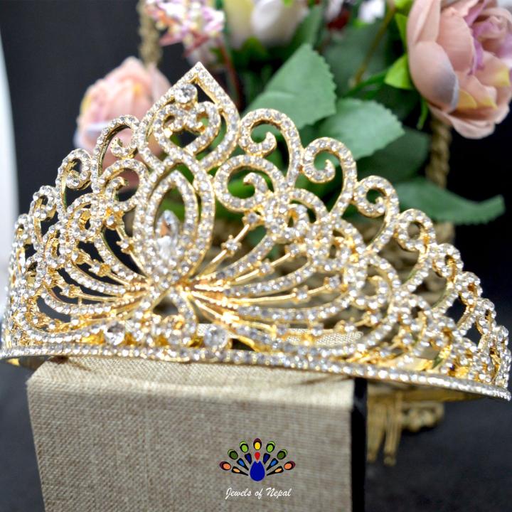 Golden/White%20Stunning%20Bridal%20Shiny%20Tiara%20Crown/Hair%20Embellishment%20For%20Women%20-%20Image%204