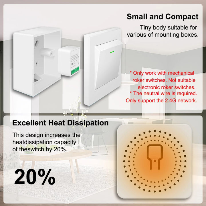 Bizzy 16A Tuya Wifi /Zigbee 3.0 Mini Smart DIY Switch 2 Way Control Smart Home Relay Automation Breaker Works With Alexa Google Home