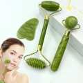 3pcs Set Facial Jade Stone Roller & Gua Sha Board Body Neck Massage Tool. 