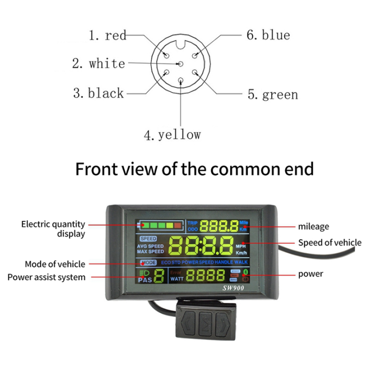 LCD%20Display%20SW900%2024%2036%2048V%2052V%2060V%20Electric%20Scooter%206%20Pins%20Plug%20Riding%20Speed%20Time%20Display%20-%20Image%205
