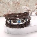 Pebbles Nepal 3 Pieces Evil Eye and Leather Inspired Bracelet for Men. 