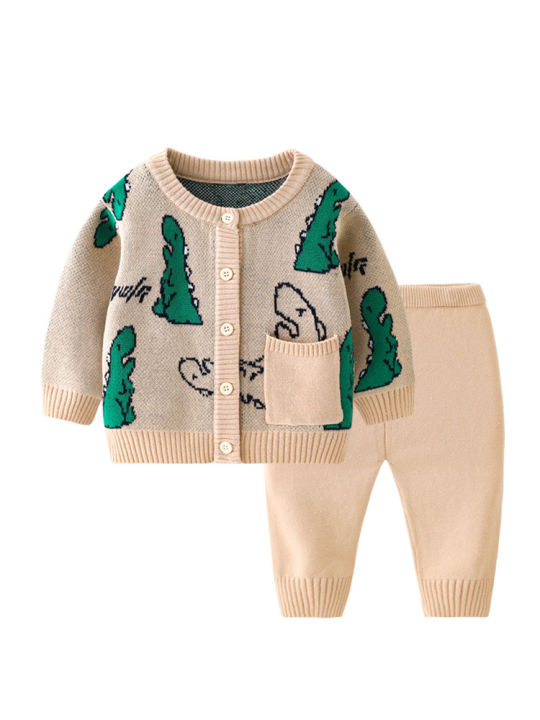 Infant autumn long sleeve suit baby cotton yarn doublelayer knitted
