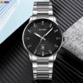 SKMEI 1878 Casual Date Display Stainless Steel Quartz Wristwatch For Men - Silver. 