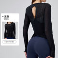 New slub yarn loose breathable luxury yoga wear top long sleeve hollow beauty back slim yoga blouse women. 