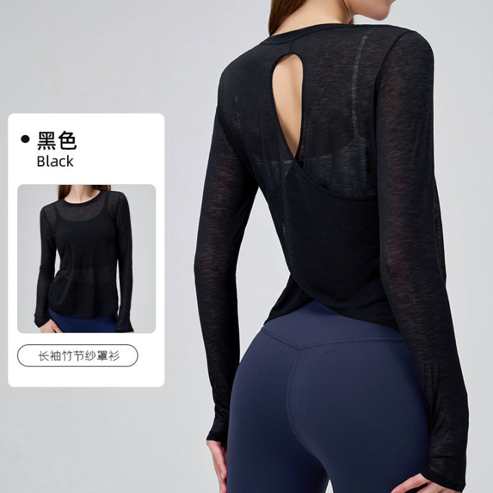 New%20slub%20yarn%20loose%20breathable%20luxury%20yoga%20wear%20top%20long%20sleeve%20hollow%20beauty%20back%20slim%20yoga%20blouse%20women%20-%20Image%207