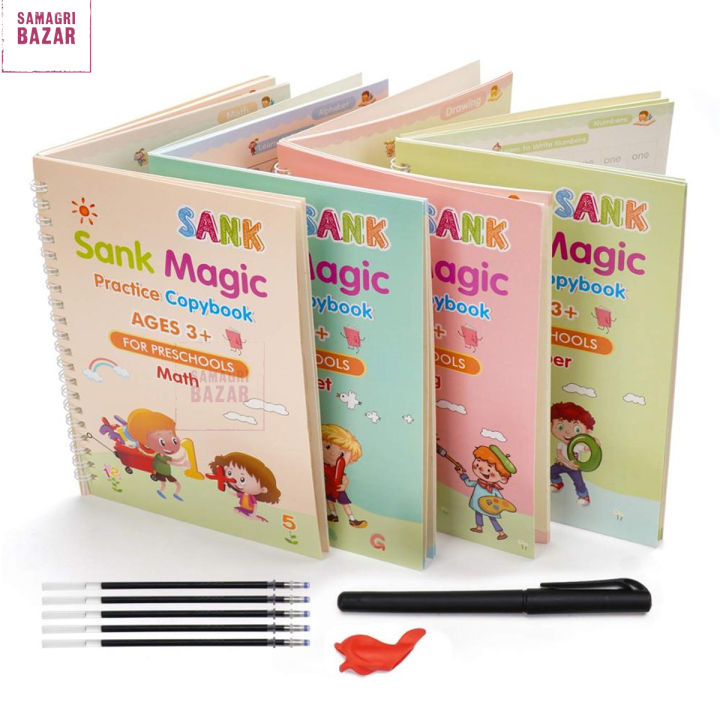 4 Pcs Magic Practice Copybook For Kids, Handwriting English Reusable Magical Practice Copy Books For Kids Tracing Book Letter Writing Book
