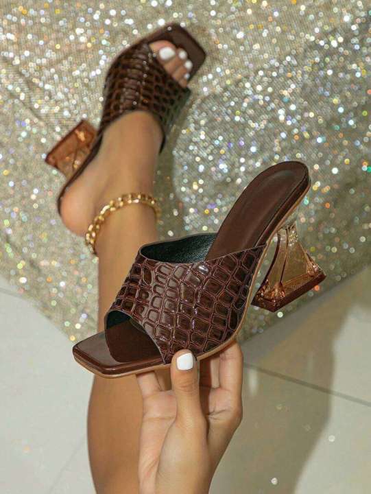 able Elegant Square Peep Toe Asymmetric Slip-On Stylish Casual Comfortable Date Party Minimalist Design Women High Heel Sandals