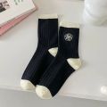 HOT Sweet Lolita Flower Cotton Socks Japanese Camellia Rose Socks Women Girls Students Ins Skirt Matching Black White Mid-tube Sock. 