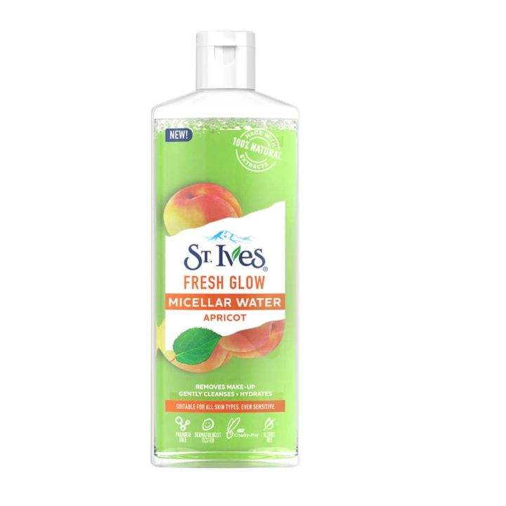 St. Ives Fresh Glow Apricot Micellar Water 400ml -  3 In 1 Cleanser, Toner & Makeup Remover For Dry Skin