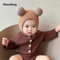 Wenefang Cute Winter Warm Kids Girl Boys Baby Hats Fleece Wool Hemming Caps with Ball Solid Wool Ear Protection Hats Soft Newborn Bonnet. 