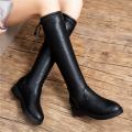 Premium Chic Women’s Leather Mid-Calf Boots with Comfortable Thick Heel in Black. 