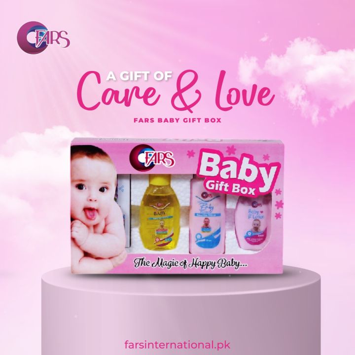 Fars International Baby Gift Box Complete Care, Wrapped with Loved Fars Baby Gift Box 4 PCs Set Perfect Baby Gift for Newborns Complete Baby Care Kit Luxury Baby Gift Set
