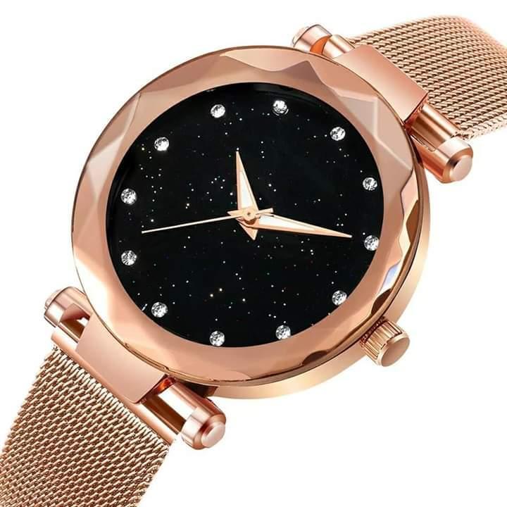 Diamond Dial Analog Casual Mesh Steel Magnet Strap Watch For Women