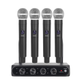 Professional Wireless Microphone System UHF 4 Channel Fixed Frequency Handheld Device Black for Stage, Home Parties, Churches. 
