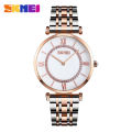 SKMEI 9198 Simple Luxury Quartz Waterproof Stainless Steel Roman Numeral Dial Metal Belt Quartz Watch - Women. 