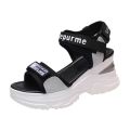 Thick-soled Wedge Velcro Sports Sandals Women's 2024 Summer New Style Muffin Wide Strip Student Beach Roman Sandals. 