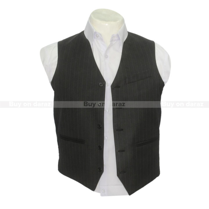 Black Striped Waistcoat For Men