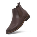 Coffee Color Slip On Chelsea Boots Men Fashion Flat Ankle Boots Casual Low Heel Officer Boot. 