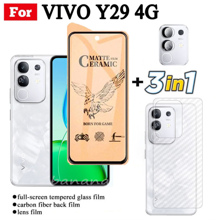 3 IN 1 Vivo Y29 4G Ceramic Tempered Glass for Vivo Y29 5G Y19S Y18 Y03 Camera Lens Glass Screen Protector and Back Film