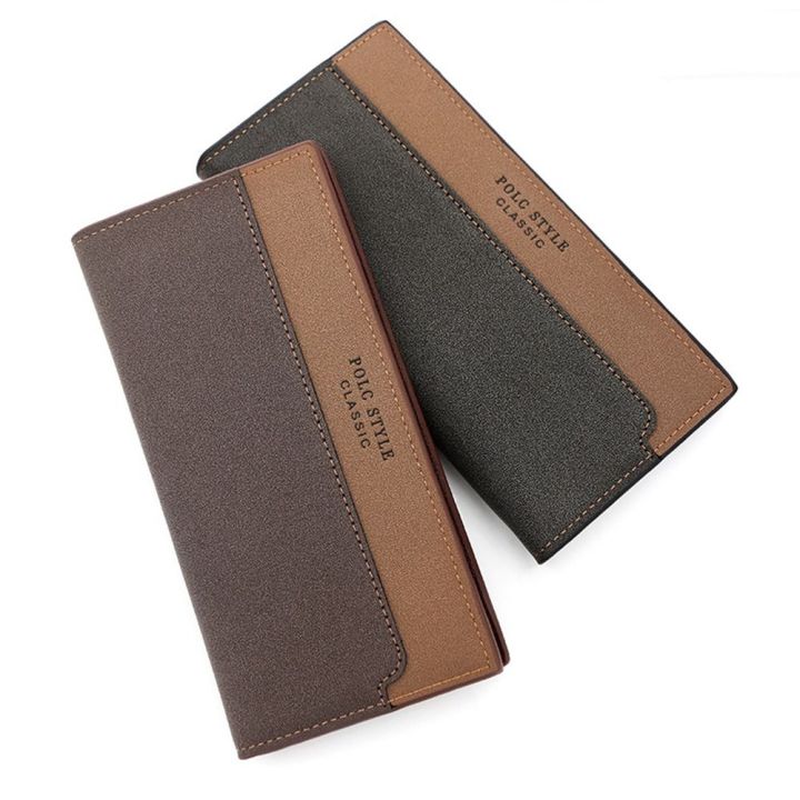 Leisure Men's Long Wallet Portable Multi-position Color Contrast Three Fold Wallet Multifunction Soft Men Coin Pocket Card Holder