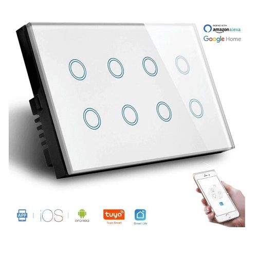 Tuya 8 Gang Smart WiFi Touch Switch with Voice and App Controlled