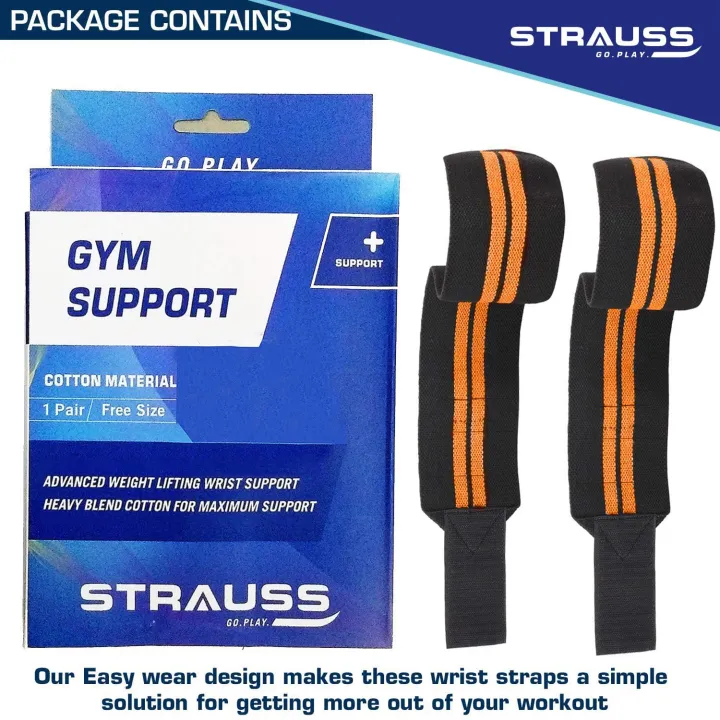 STRAUSS%20Cotton%20Wrist%20Wrap%20Band%20with%20Thumb%20Loop%20Straps%20&%20Closures%20%7C%20Adjustable%20&%20Breathable%20Material%20%7C%20Gym%20Accessories%20for%20Weightlifting,%20Workouts%20&%20Strength%20Training%20%7C%20Powerful%20Velcro%20(Black%20&%20Orange)%20-%20Image%202