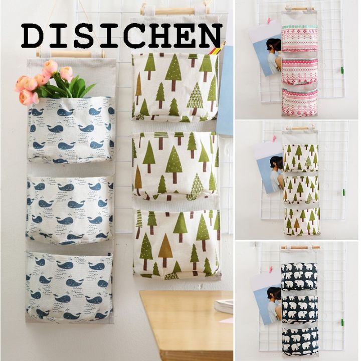 DISICHEN%20New%20style%20Home%20Kitchen%20Wall%20Mounted%20Storage%20Bag%20With%203%20Pockets%20Linen%20Fabric%20Waterproof%20Wall%20Door%20Closet%20Hanging%20Organizer%20For%20Bath%20Bedroom%20-%20Image%203