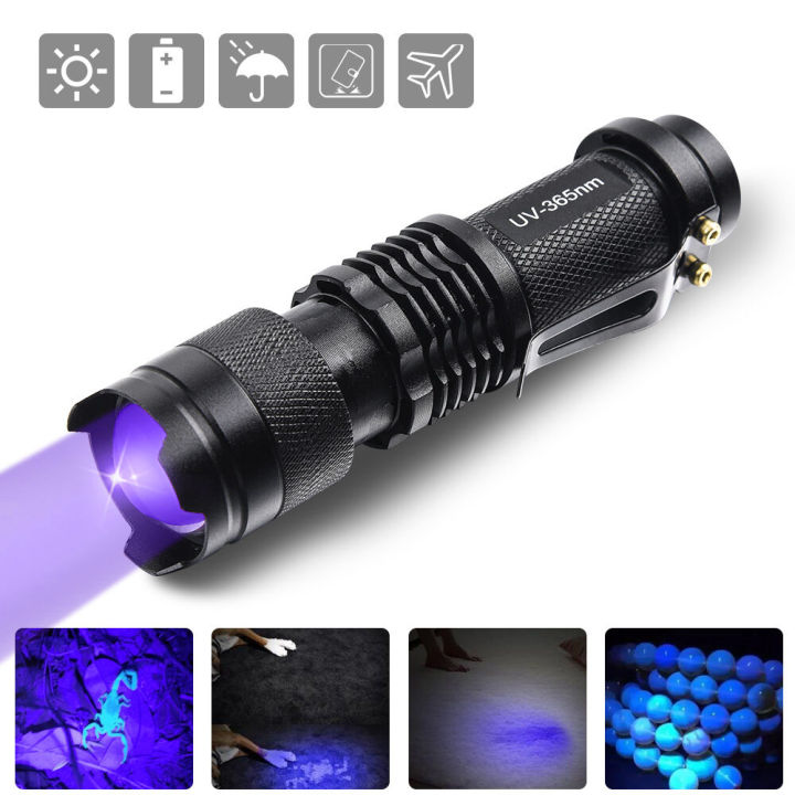 365/395nm%20LED%20UV%20Flashlight%20Zoomable%20Mini%20Ultraviolet%20Lamp%20Portable%20Waterproof%20Violet%20Light%20Pet%20Urine%20Stain%20Detection%20Lamp%20-%20Image%202