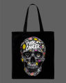 Graffiti Skull Printed Tote Bag– Eco-Friendly Cotton Shoulder Shopping Bag-White, Black. 