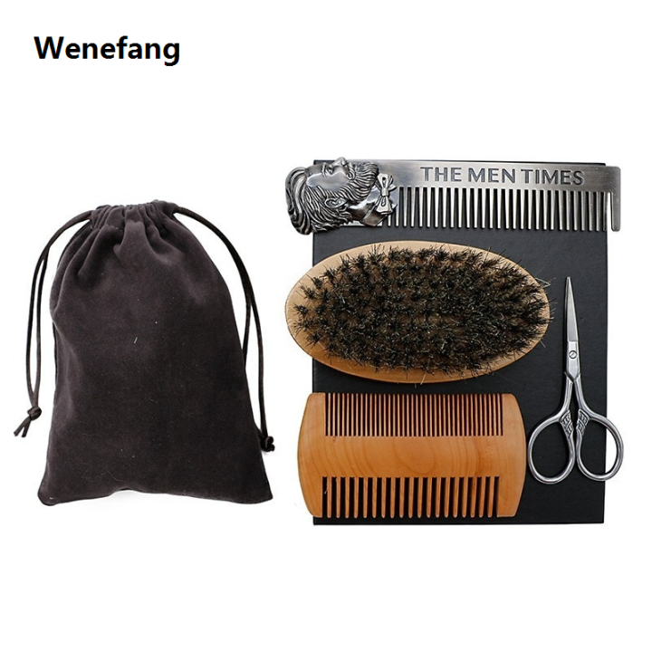 Wenefang%20Beard%20Brush%20Set%20Double-sided%20Styling%20Comb%20Scissor%20Repair%20Modeling%20Profesional%20Cleaning%20Care%20Kit%20for%20Men%20Wood%20Beard%20Kit%20with%20Bag%20-%20Image%202