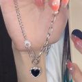 Enacolor  Girl New 2026 Black Heart Pin Pendant Necklace for Women  Girls  Party Accessories. 