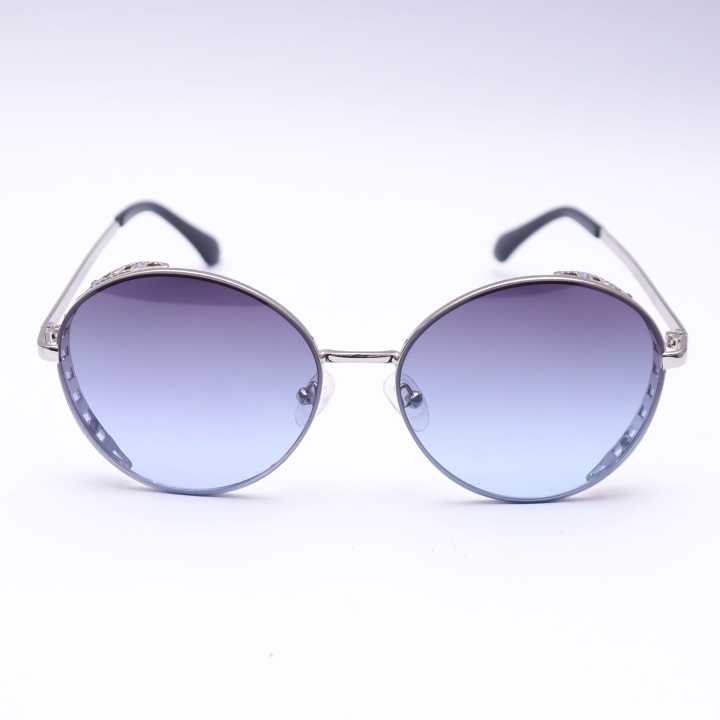 Blue/Silver Circular Sunglasses For Women
