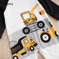 Wenefang Fashion Newborn Baby Boy Spring and autumn Clothes Long sleeves 【2025 Version】 and Round Collar Cartoon Car Print Romper Jumpsuit 0-24 months. 