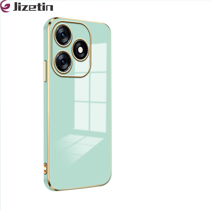 Jizetin for Tecno Spark 10 / Spark 10C Back Cover With Free Lanyard Pure Luxury 6D Plating Soft Silicone Phone Cases