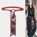 Vintage Style Leather Belt Silk Scarf Belt Red Black Coffee Bandana Scarf Waist Chain Retro Waistband Hip Hop Fashion. 