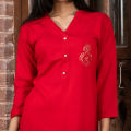 Bisesh Creation Red Slub Rayon Syroshki Worked Kurti For Women - Fashion | Kurta For Women | Women'S Wear. 