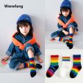 Wenefang 3 Pairs/Pack Autumn Winter New Children's Socks Boys And Girls Rainbow Hot Selling Striped In Tube Tide Socks Baby Kids Cotton Sport Socks. 