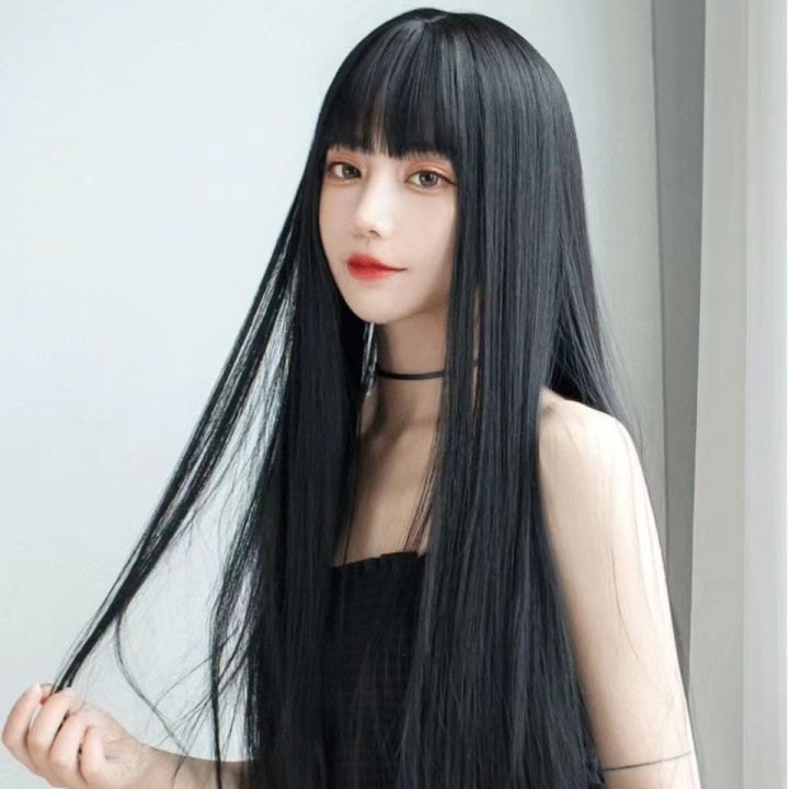 South%20Korea%20wig%20female%20black%20long%20hair%20soft%20girl%20realistic%20wig%20Japanese%20internet%20celebrity%20air%20bangs%20temperament%20face%20repair%20wigs%20-%20Image%204