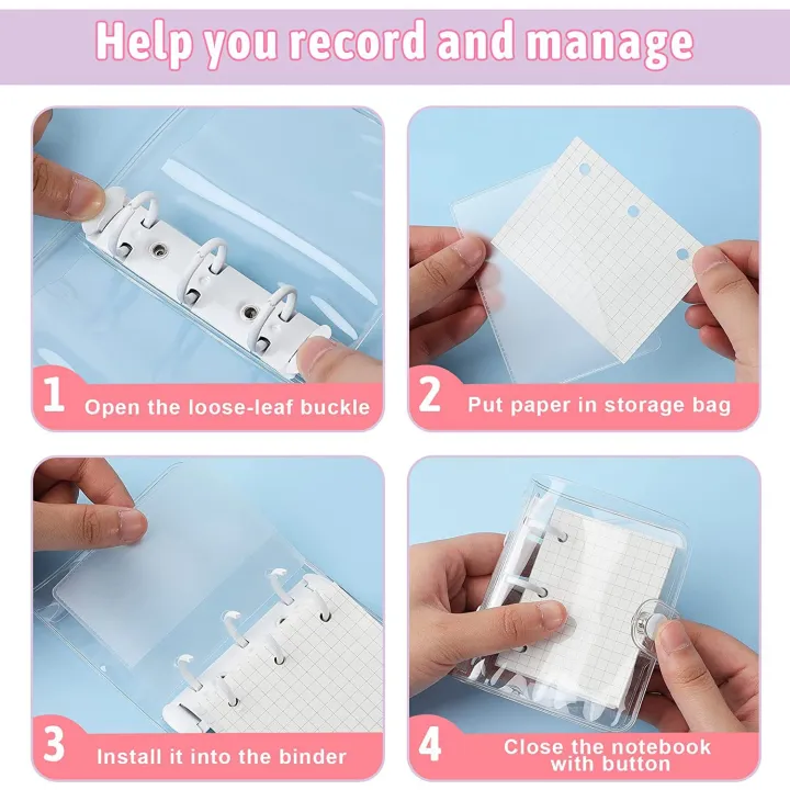 Spreeshop%202%20Pcs%20Transparent%203%20Ring%20Binder%20Cover%20PVC%20Clear%20Notebook%20Loose%20Leaf%20Mini%20Binder%20with%2080%20Inner%20Papers%20and%20Refillable%20Bags%20-%20Image%204