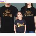 Binay Embroidery King Queen & Princess (3 Pcs) Family Combo Set Black Printed T-Shirt For Men & Women. 