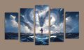Fantasy White Dragon Ocean Wall Art Printed Canvas– 5 Pcs Set. 