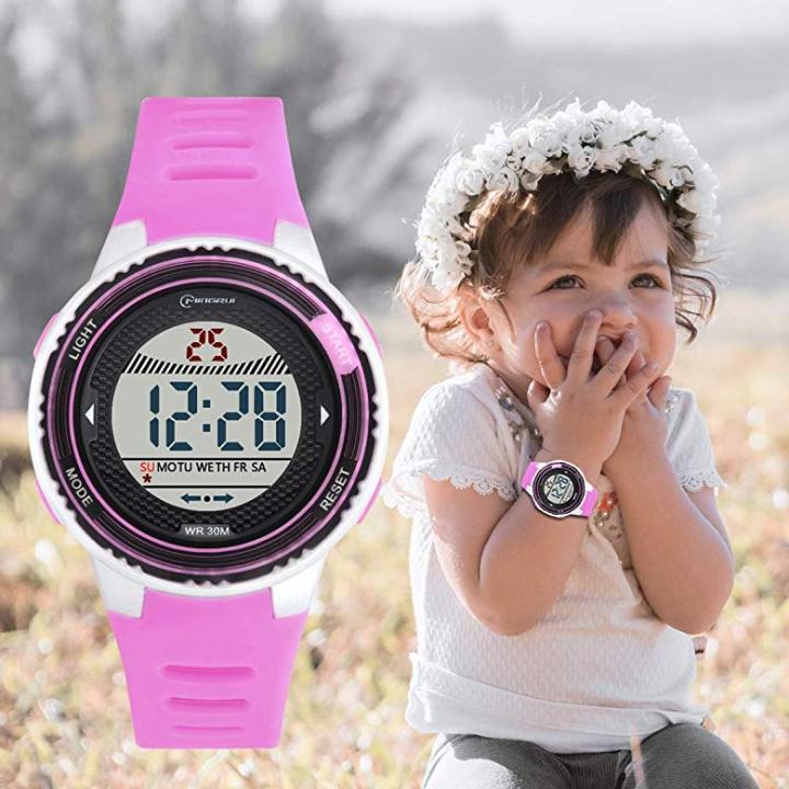 MINGRUI Kids Digital Waterproof Back-Light Alarm Stopwatch Multi