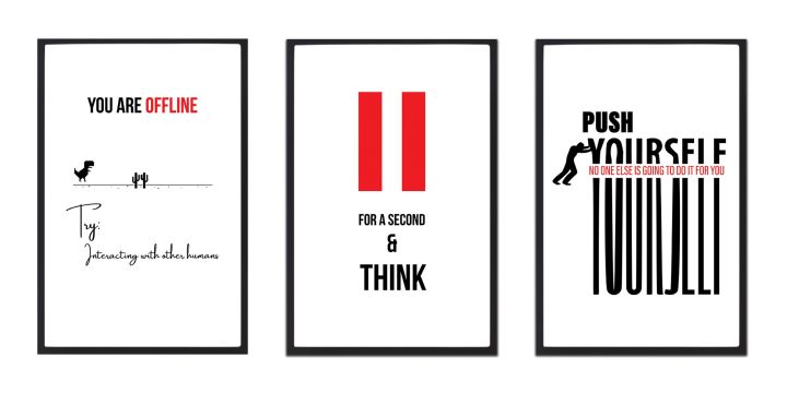 Minimalist Motivational Quotes Printed Wall Art Set of 3 Frames| Three Piece Frame