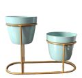 1 pieces two Metal  Flower Pot Sky Color Tabletop 2 Tier Tuscan Style Metal Plant Stand Flower Pot with Golden Stand. 