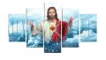 5 Piece Panel Jesus Christian Wall Hang God Canvas Art with Frame by Suva Trades. 
