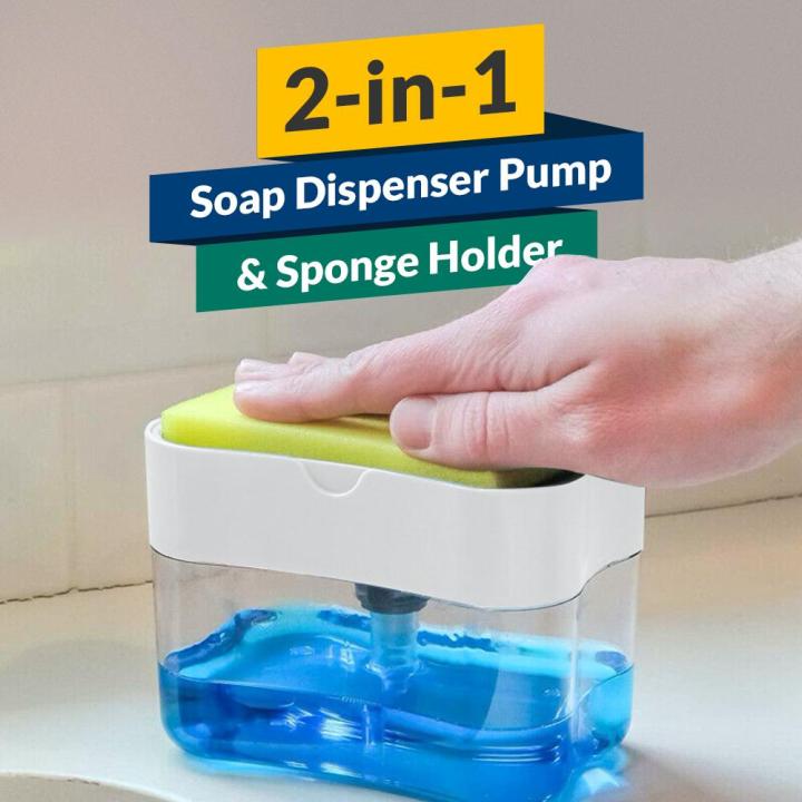 2 in 1 Soap Pump Dispenser for Dishwasher Liquid, Soap, Sponge Holder