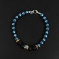 One Silver Color Stone (Heavy) with Deep Blue & Black Beads Bracelet For Men by Treasure Box. 