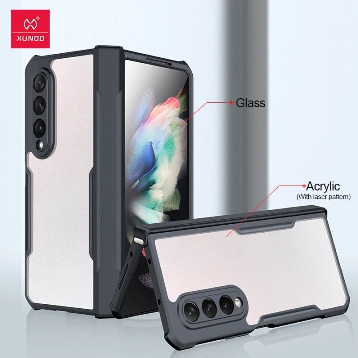 Xundd For Samsung Galaxy Z Fold 3 4 5 Foldable Case Airbag Anti-drop Camera Protect Glass PC TPU Transparent Cover For 폴드5 케이스