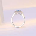 【New arrival】Sea Blue Diamond Topaz Ring Women's Natural Gemstone White Copper Plated 18K White Gold Proposal Ring. 